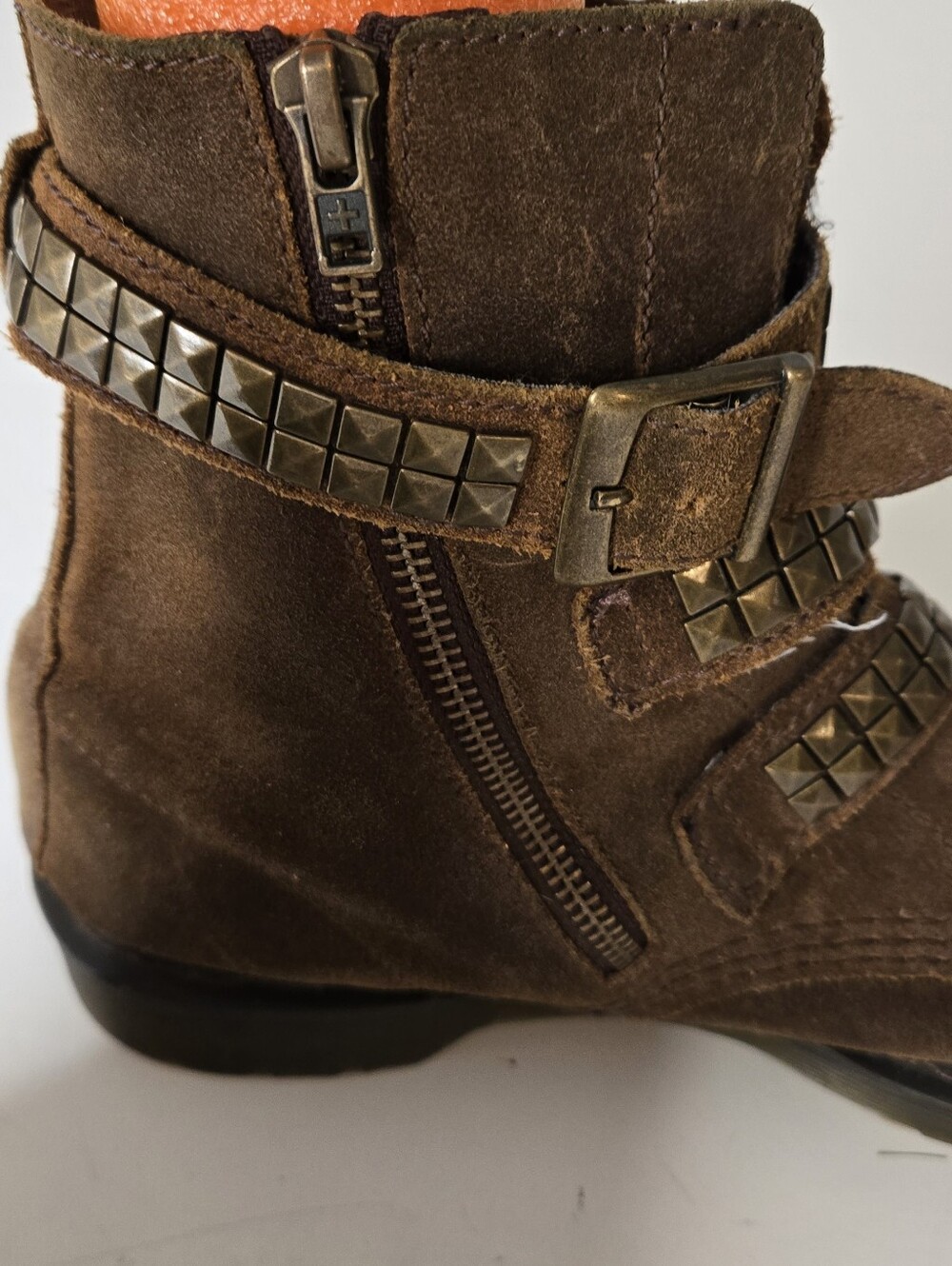 Dr. Martens Brown Suede Studded Triple-Buckle Ankle Boots Size 9 - Picture 7 of 14